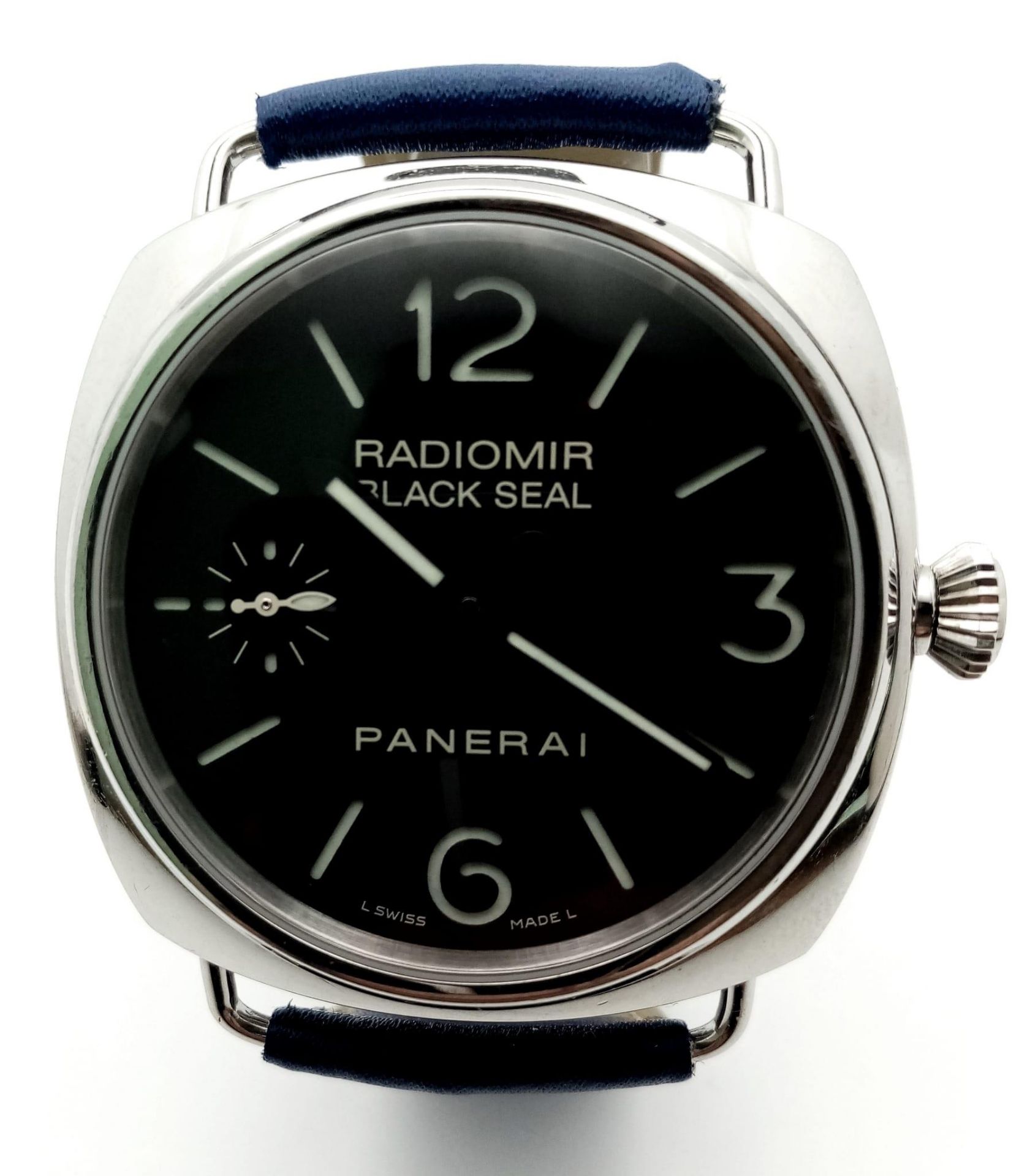 A Panerai Radiomir Black Seal Gents Watch. Blue leather strap. Stainless steel case - 46mm. Black - Bild 4 aus 13