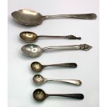 Six Vintage/Antique Sterling Silver Spoons - Condiment, tea and relish. Longest spoon 14cm. 49.15g
