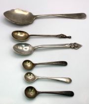 Six Vintage/Antique Sterling Silver Spoons - Condiment, tea and relish. Longest spoon 14cm. 49.15g