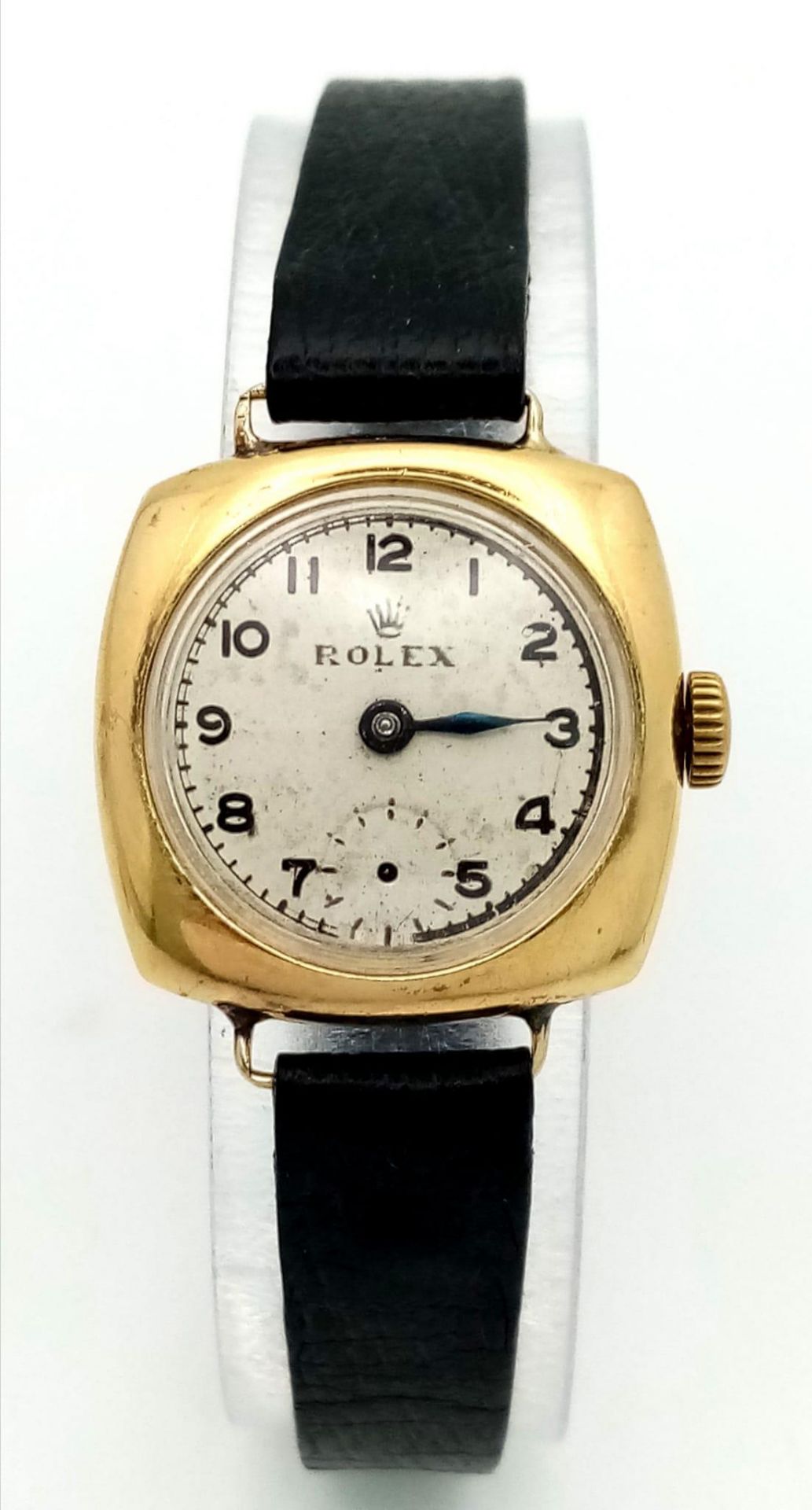 A Rare Vintage (1950s) Rolex Ladies 18k Gold Mechanical Watch. Black leather strap. 18k gold - Bild 3 aus 13