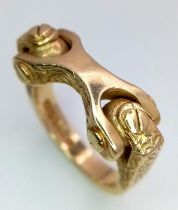 9K Yellow Gold Horse Bit Fancy Ring. Size: Q Weight: 9.6g SC-3072