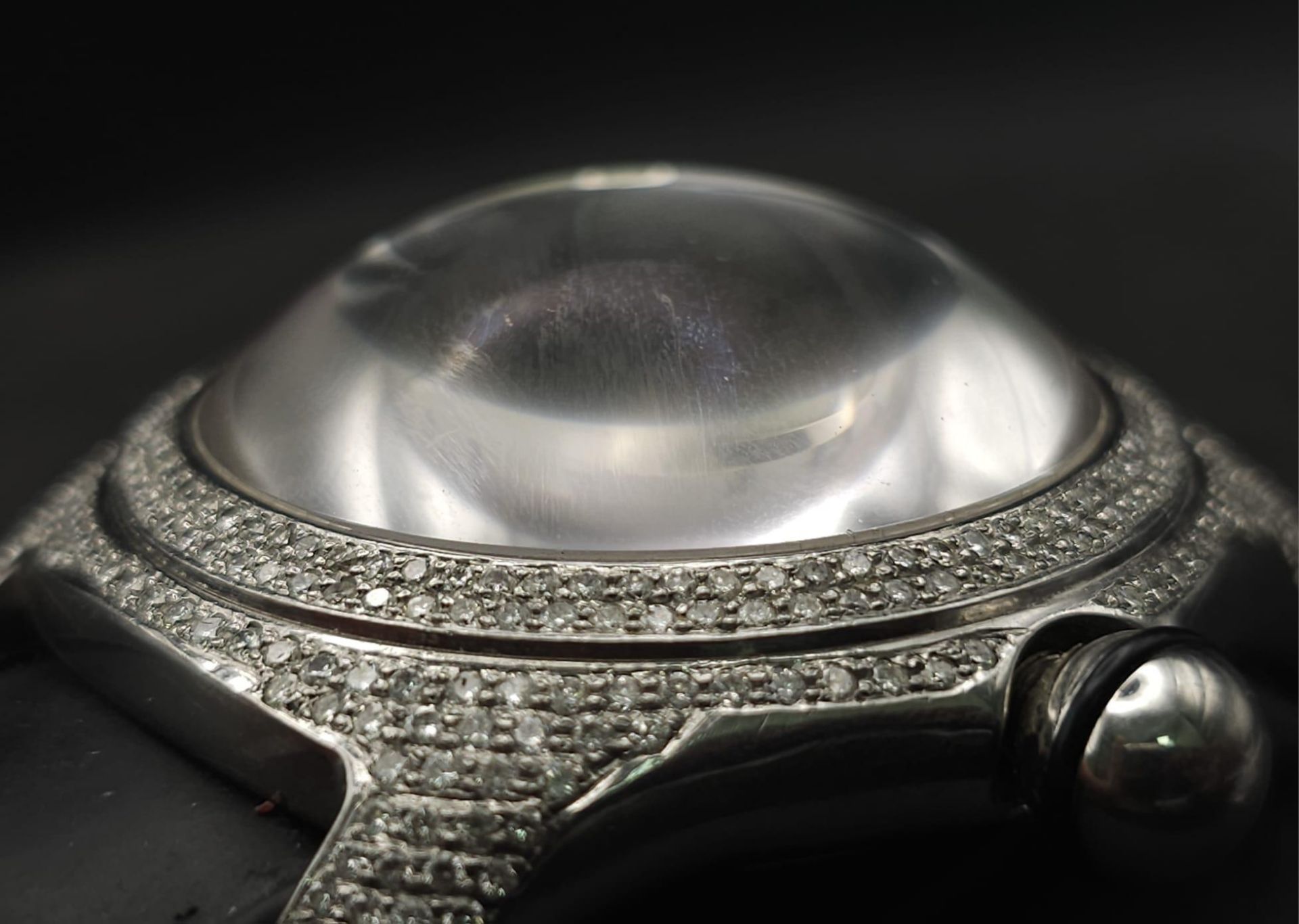 A Corum Boutique Diamond Ladies Watch. Black leather strap. Stainless steel diamond encrusted - Bild 6 aus 13