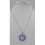 A Lavender Jade Small Doughnut Pendant on a Disappearing 925 Silver Necklace. 22mm diameter. 44cm