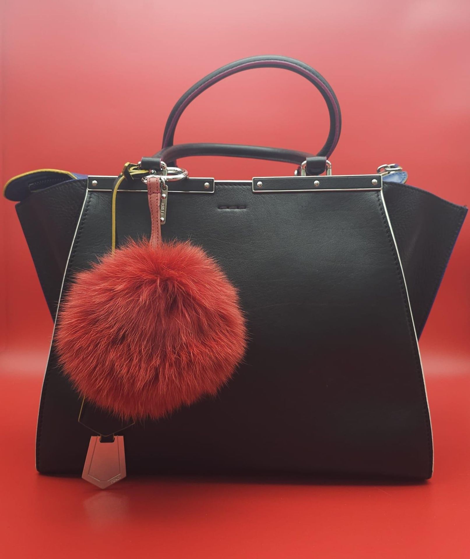 A Fendi Black 3 Jours Handbag. Black leather exterior with multi-colour trim. Features soft wings - Image 6 of 15
