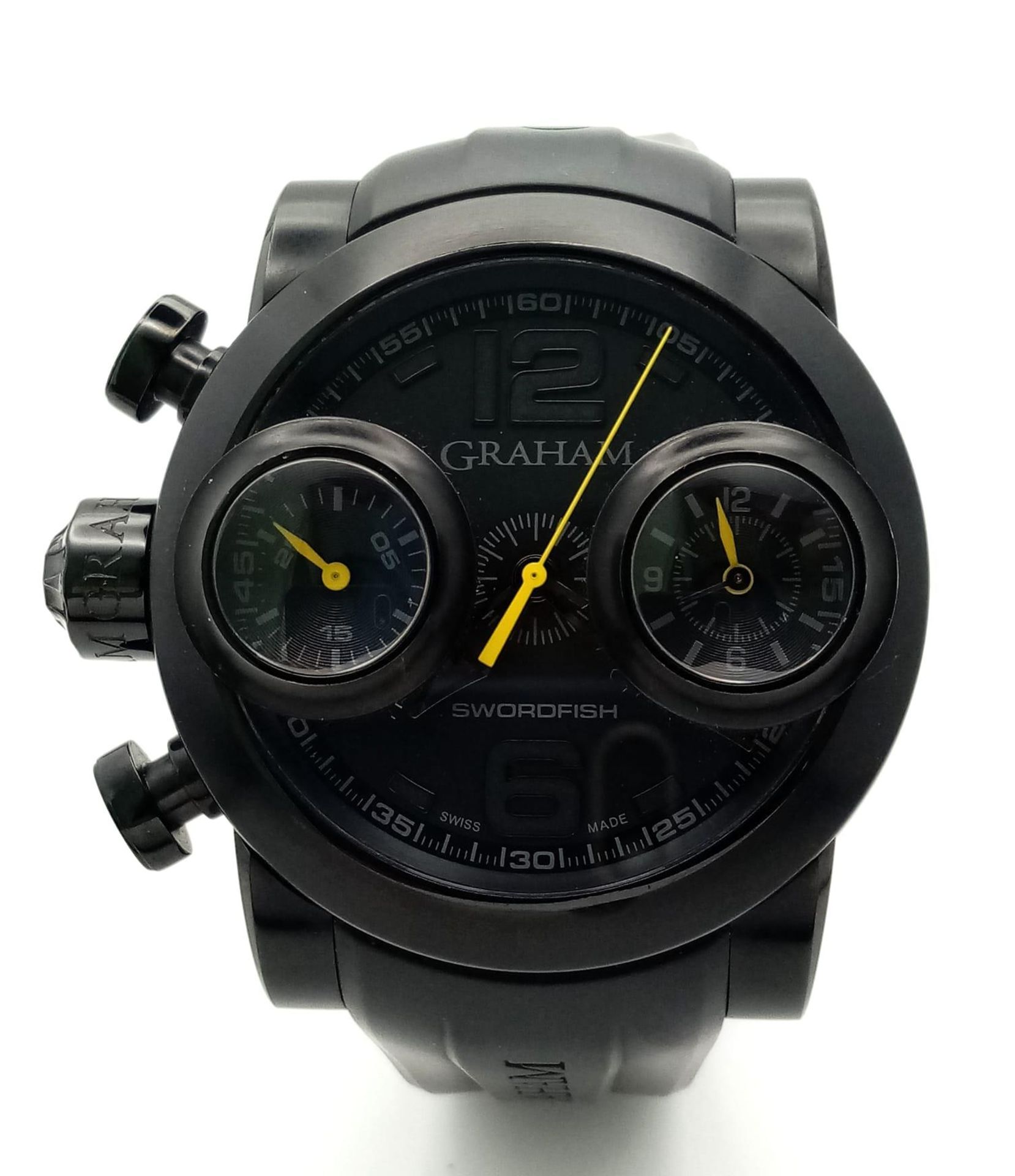 A Graham Swordfish Chronograph Automatic Gents Watch. Black rubber strap. rubber and steel case - - Image 2 of 13