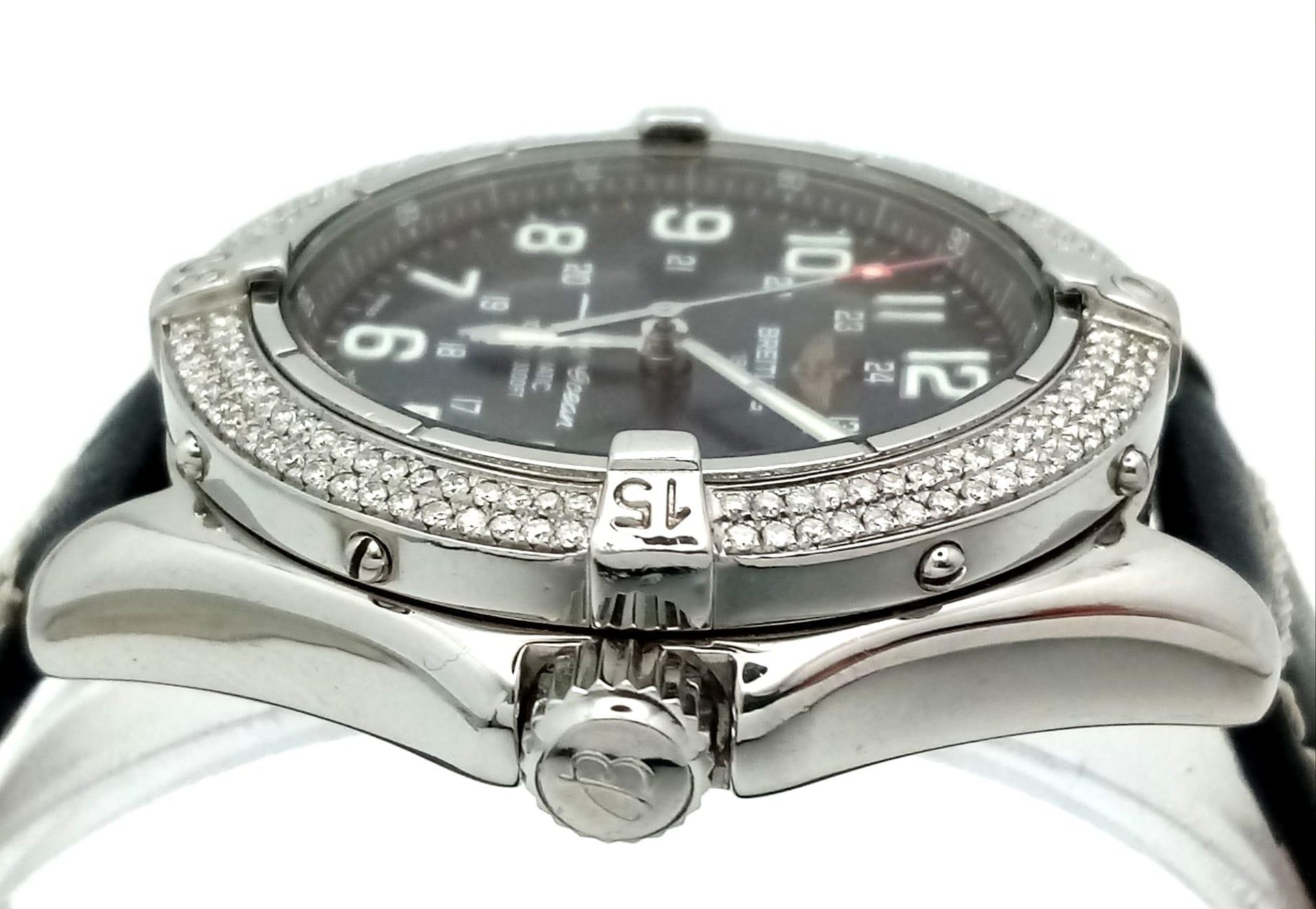 A Breitling SuperOcean Automatic Diamond Gents Watch. Black leather strap. Stainless steel and - Image 10 of 13