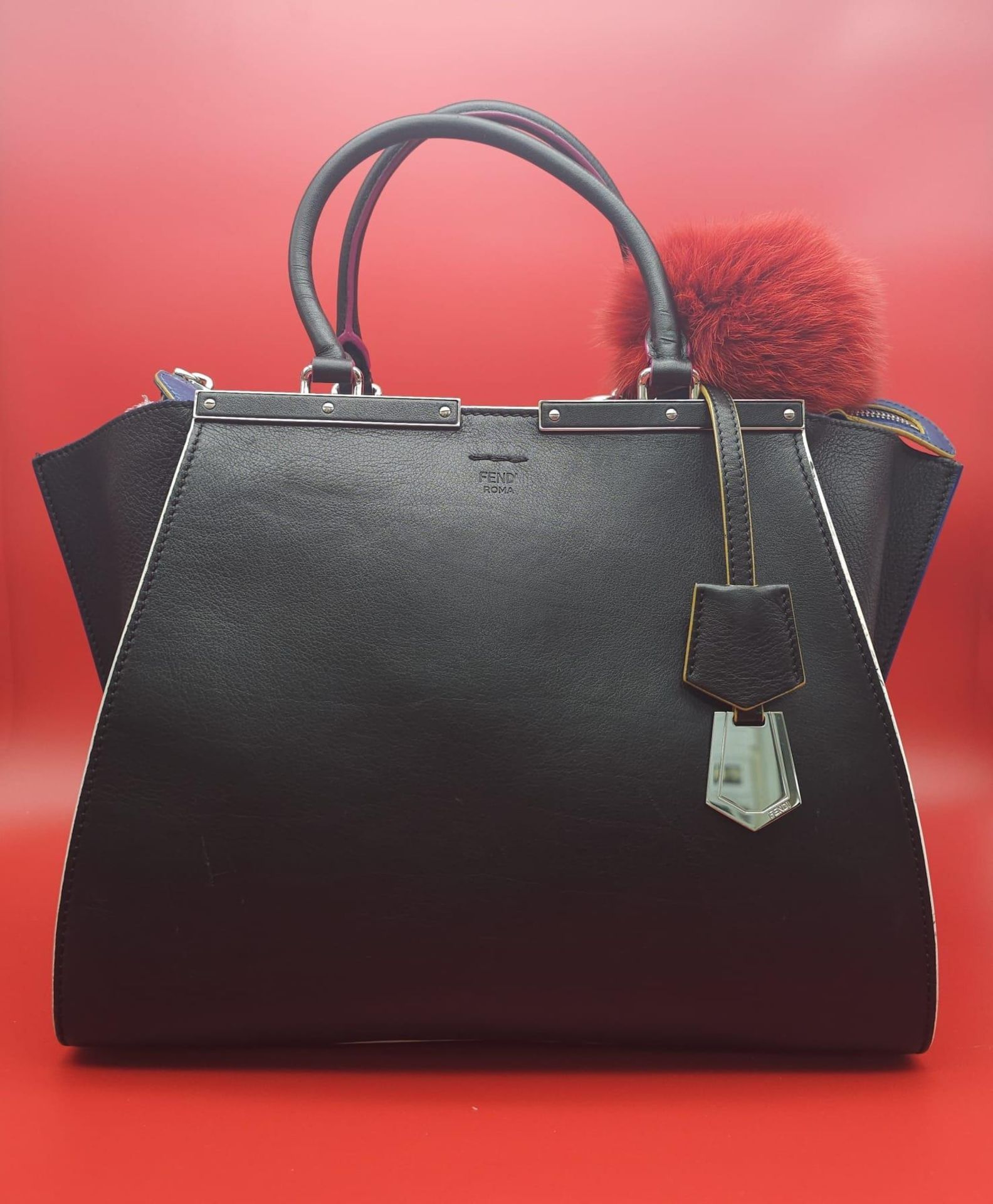 A Fendi Black 3 Jours Handbag. Black leather exterior with multi-colour trim. Features soft wings - Image 3 of 15