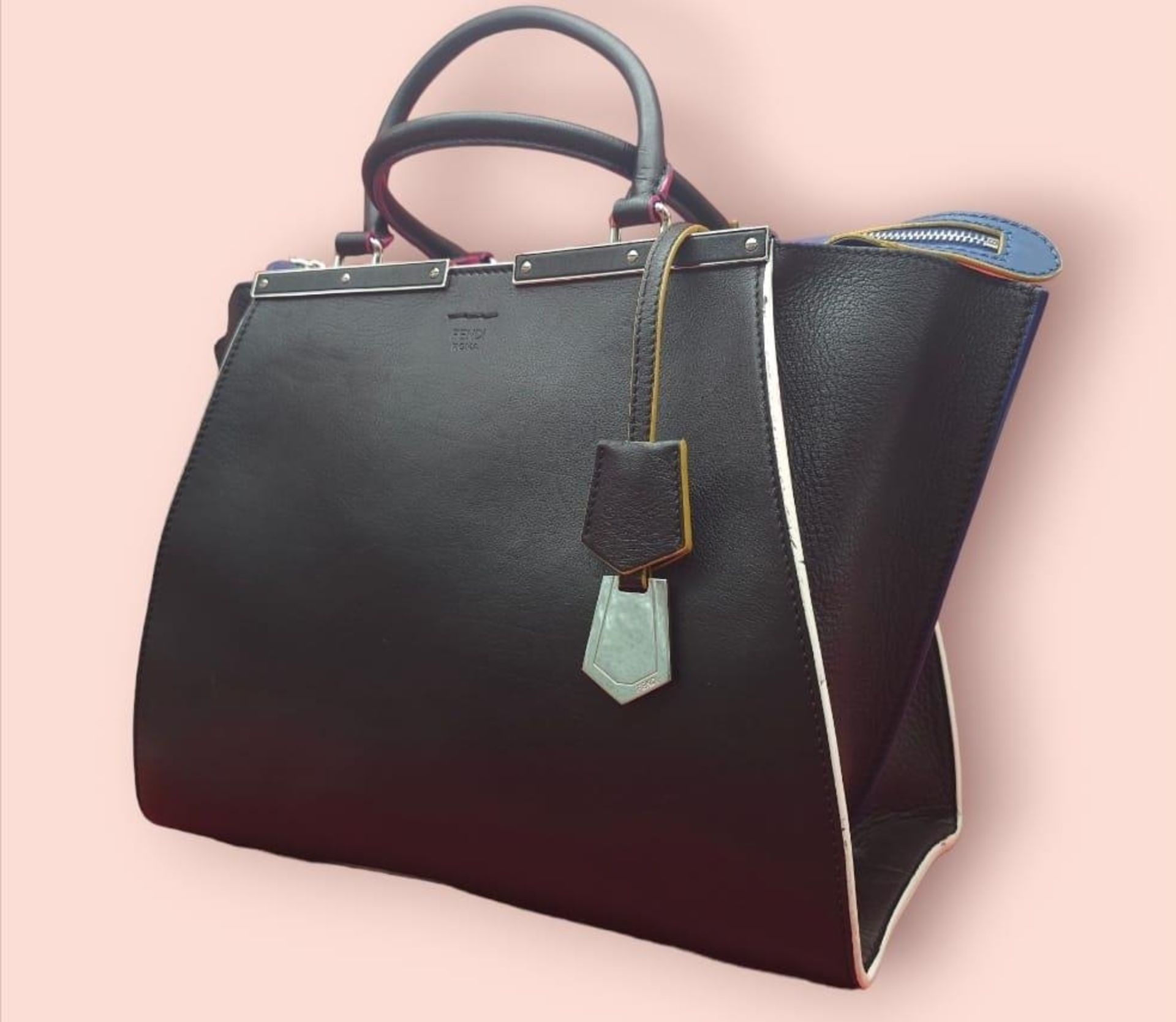A Fendi Black 3 Jours Handbag. Black leather exterior with multi-colour trim. Features soft wings - Image 2 of 15