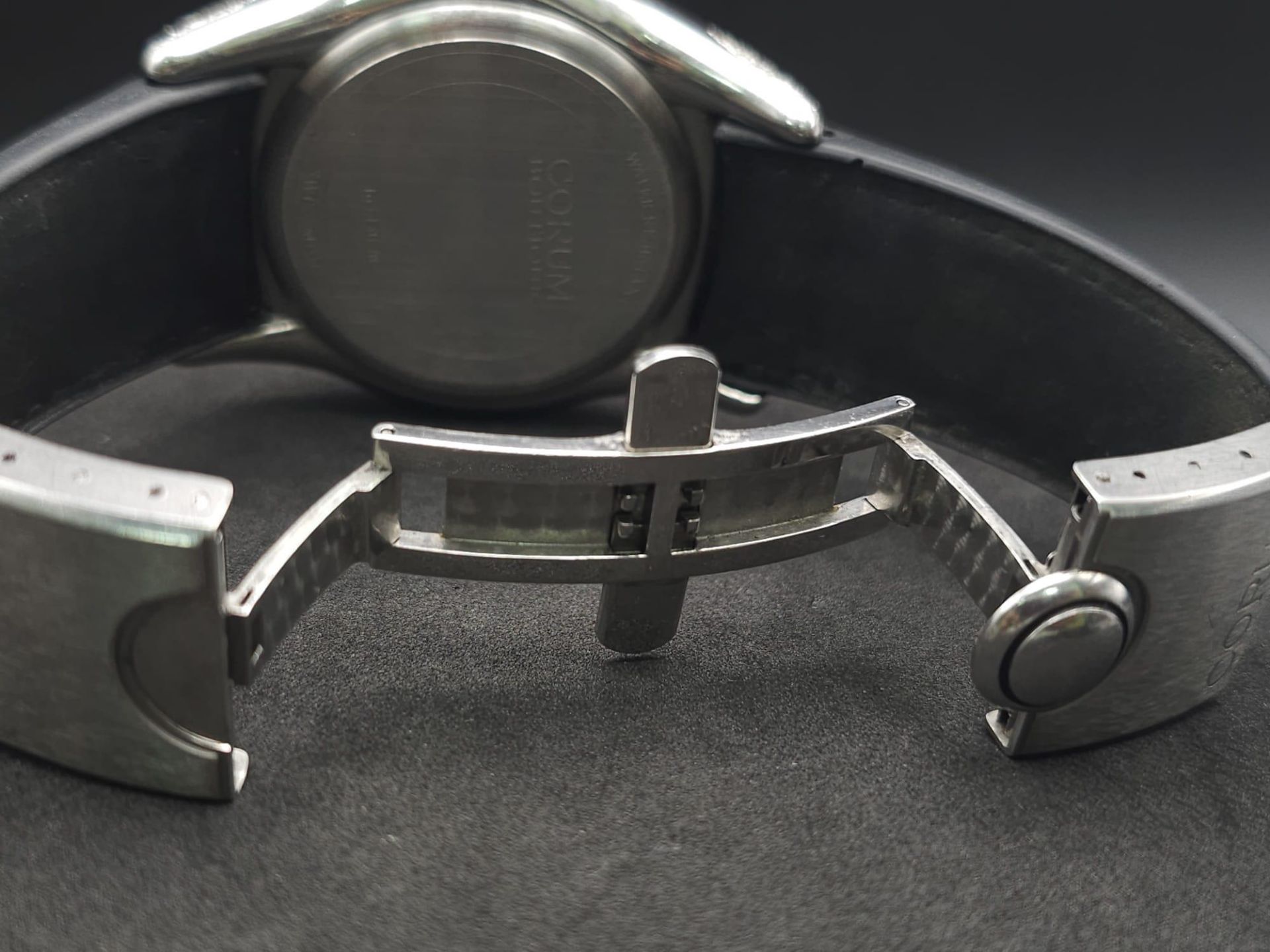 A Corum Boutique Diamond Ladies Watch. Black leather strap. Stainless steel diamond encrusted - Bild 11 aus 13