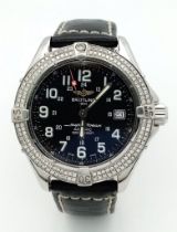 A Breitling SuperOcean Automatic Diamond Gents Watch. Black leather strap. Stainless steel and