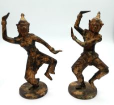A Pair of 18th Century Bronze East Asian Dancing Figures. Both on circular bases. Lovely patina.