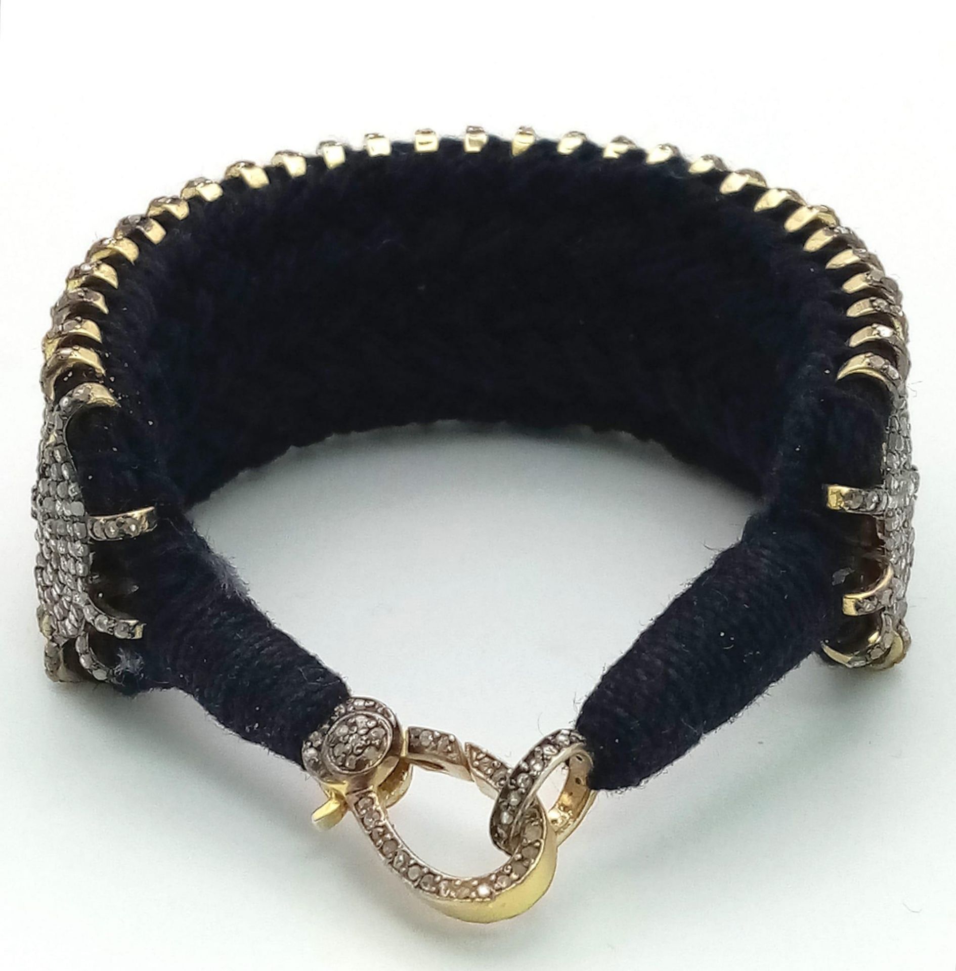 A Brilliantly Unique Handcrafted Designer Diamond Bracelet. A black woven textile bracelet strap - Image 7 of 7