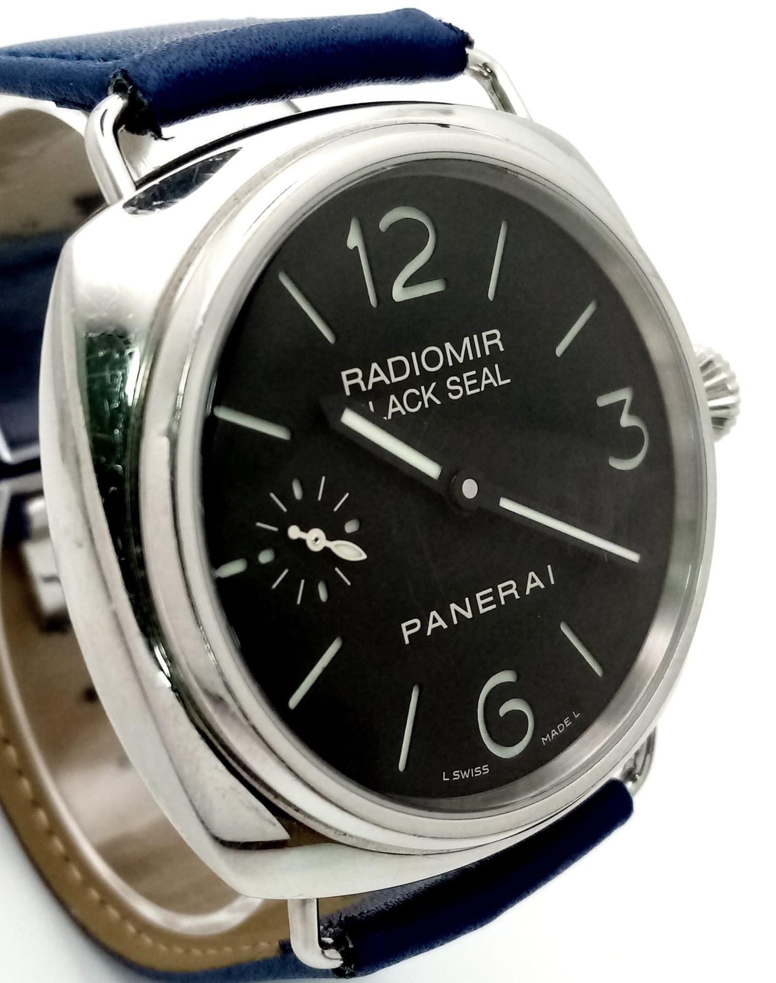 A Panerai Radiomir Black Seal Gents Watch. Blue leather strap. Stainless steel case - 46mm. Black - Image 3 of 13