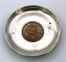 A Hallmarked 1966/7 Silver ‘Churchill Crown’ Pin Tray by Roberts & Dore, London Silversmith. 9.4cm