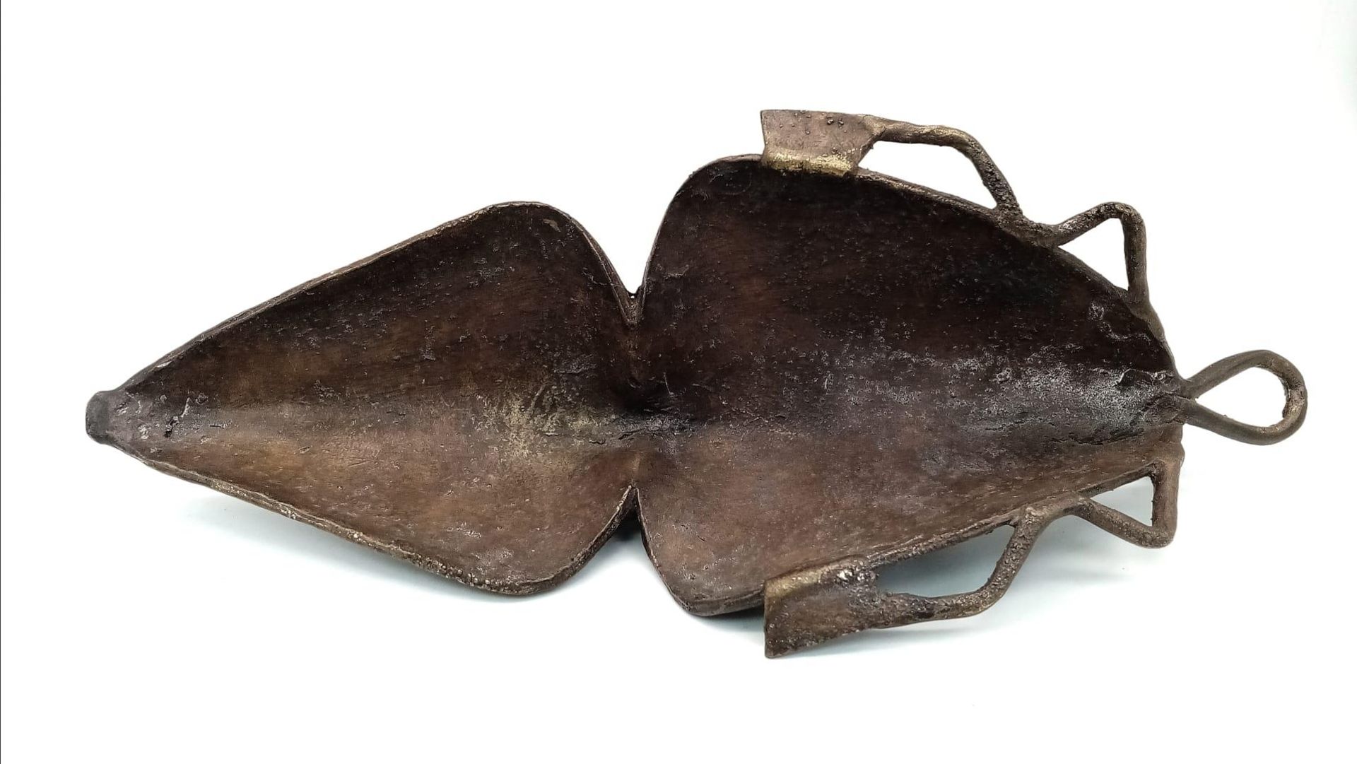 An Unusual Antique Bronze Tribal Oval Shaped African Mask. Serpent decoration at crown. 32cm x 14cm. - Image 4 of 4
