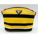 A Prada Yellow, Black and White Pouch. Textile exterior, with gold tone hardware and top zip, and