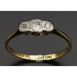 A 18K YELLOW GOLD & PLATINUM VINTAGE 3 STONE RING, WITH OLD CUT DIAMONDS. ENGRAVED INSIDE 1939 2.