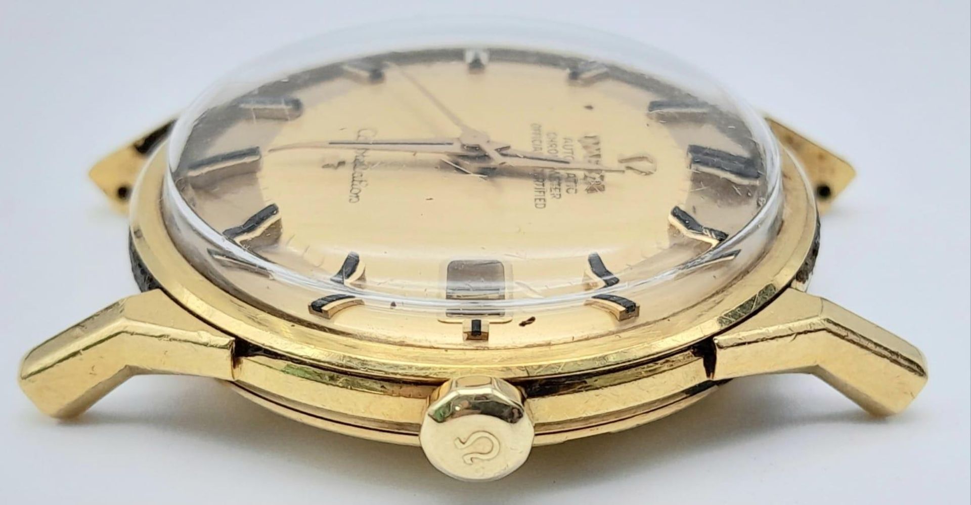 A Vintage Omega 18K Gold Constellation Watch. Just the case -34mm, gold tone dial with date window - Bild 4 aus 9