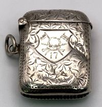 1907 Hallmarked Birmingham Silver Vesta Case with the badge of the 17th Lancers etched onto the