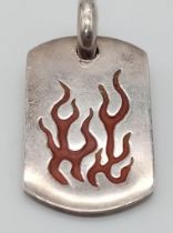 Sterling Silver Flames Dog-Tag Pendant. Measures 3cm in length. Weight: 8.6g SC-3030