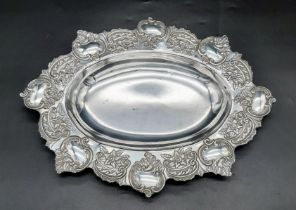 Antique Silver-Plated Serving Tray. Embossed Decoration by Philip Ashberry of Sheffield. Extremely