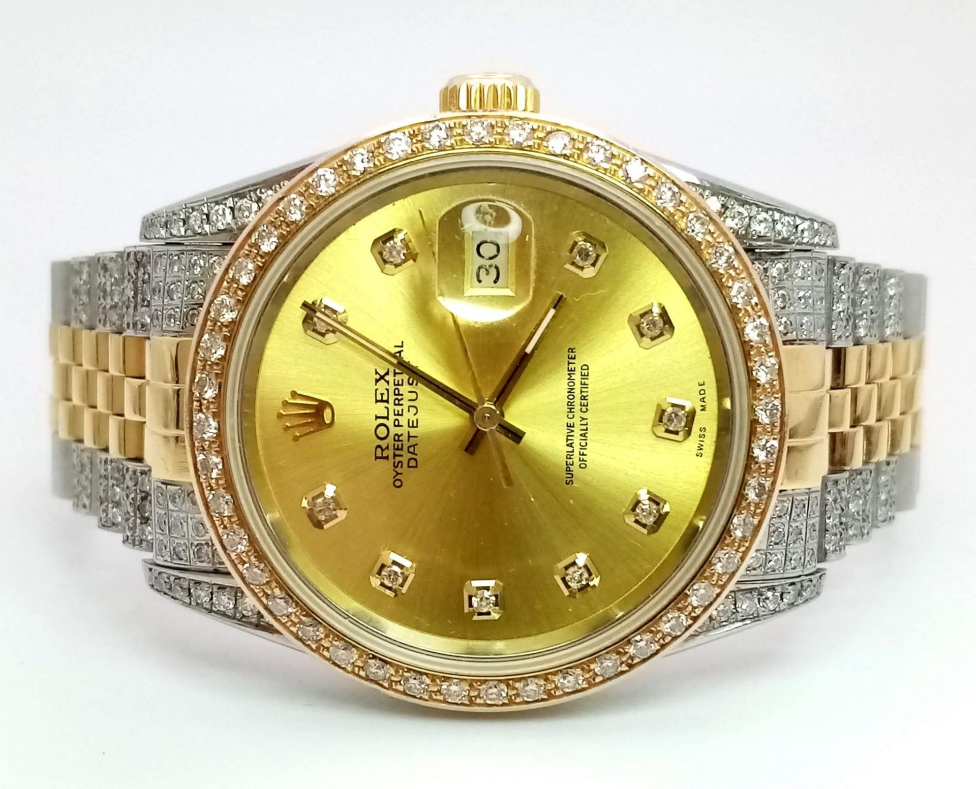 A Rolex Oyster Perpetual Datejust Bi-Metal Diamond Gents Watch. Gold, stainless steel and diamond - Image 4 of 15