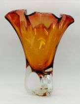 Circa 1960s, Large Czech Tri-Tone Bohemian Art Glass Vase. Clear colour base which flows upwards