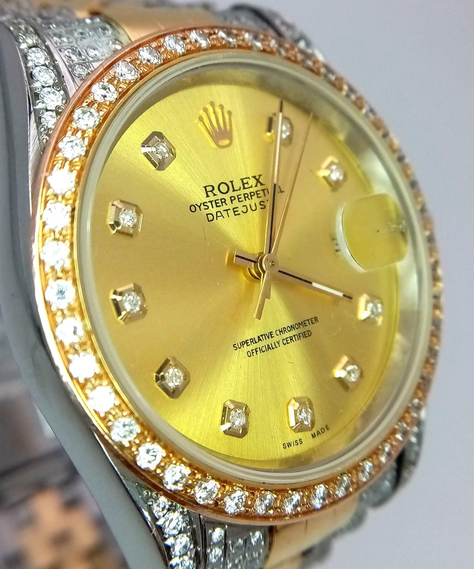 A Rolex Oyster Perpetual Datejust Bi-Metal Diamond Gents Watch. Gold, stainless steel and diamond - Image 6 of 15