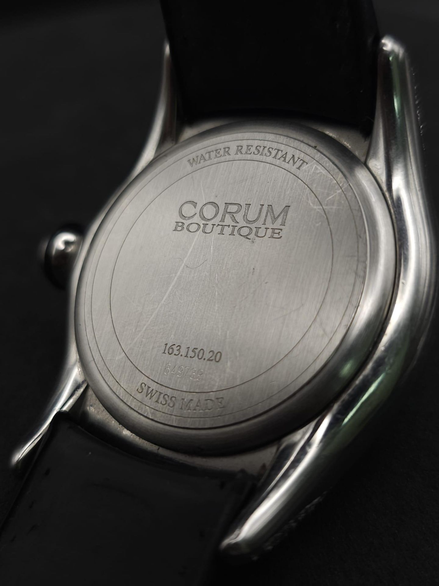 A Corum Boutique Diamond Ladies Watch. Black leather strap. Stainless steel diamond encrusted - Bild 12 aus 13