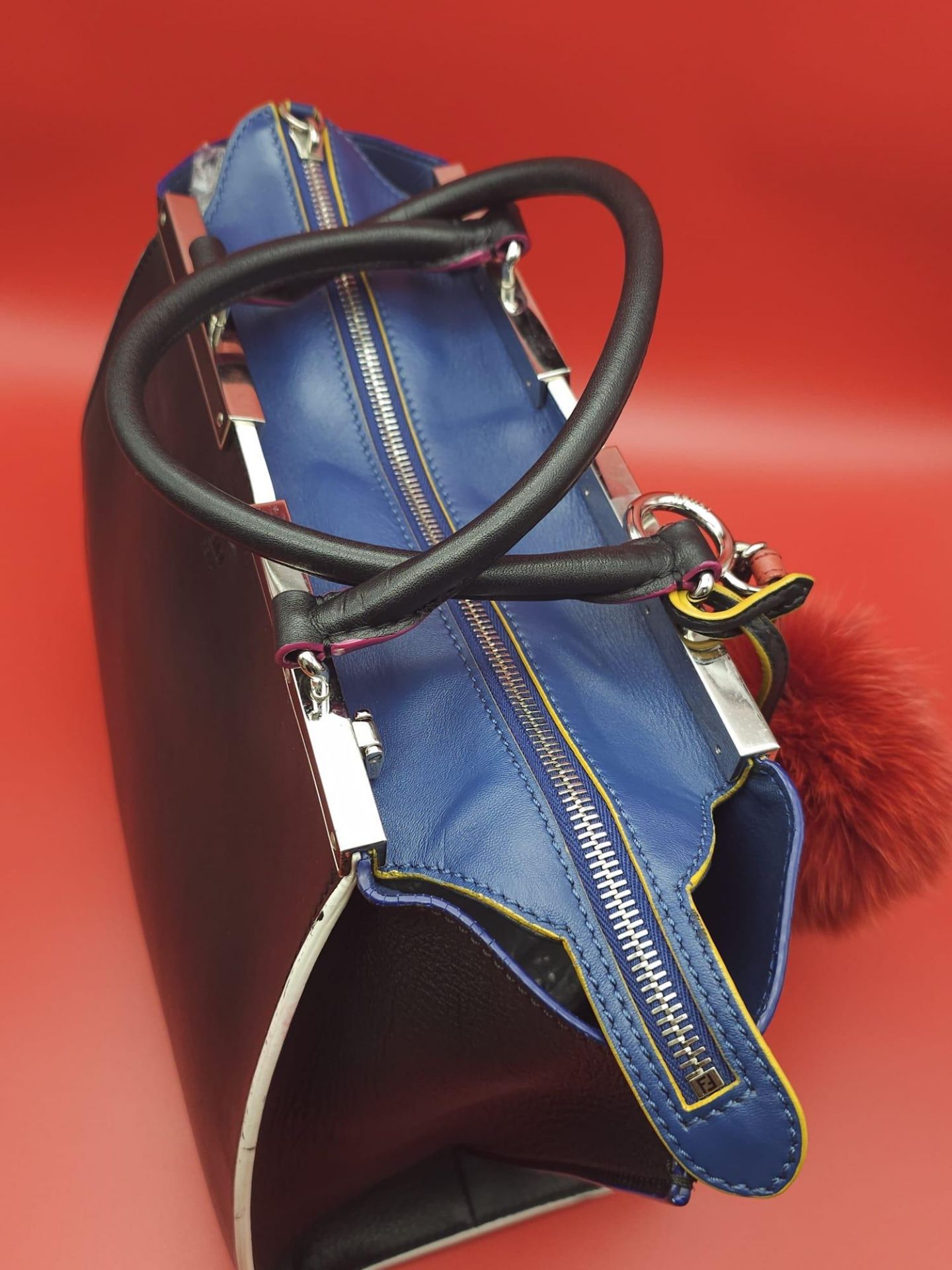 A Fendi Black 3 Jours Handbag. Black leather exterior with multi-colour trim. Features soft wings - Image 12 of 15