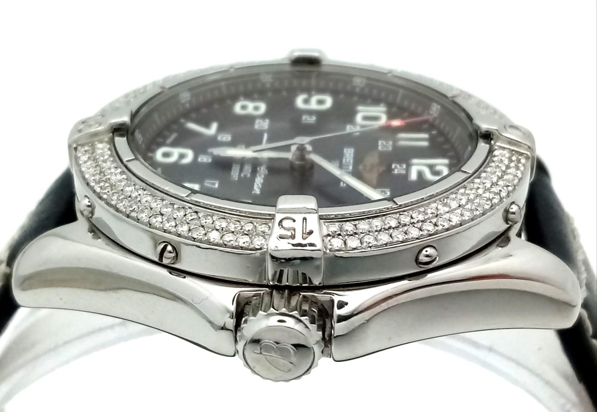 A Breitling SuperOcean Automatic Diamond Gents Watch. Black leather strap. Stainless steel and - Image 7 of 13