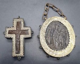 TWO antique, Meta Byzantine, Greek Orthodox, Episcopal, Religious pectoral pendants. One oval and