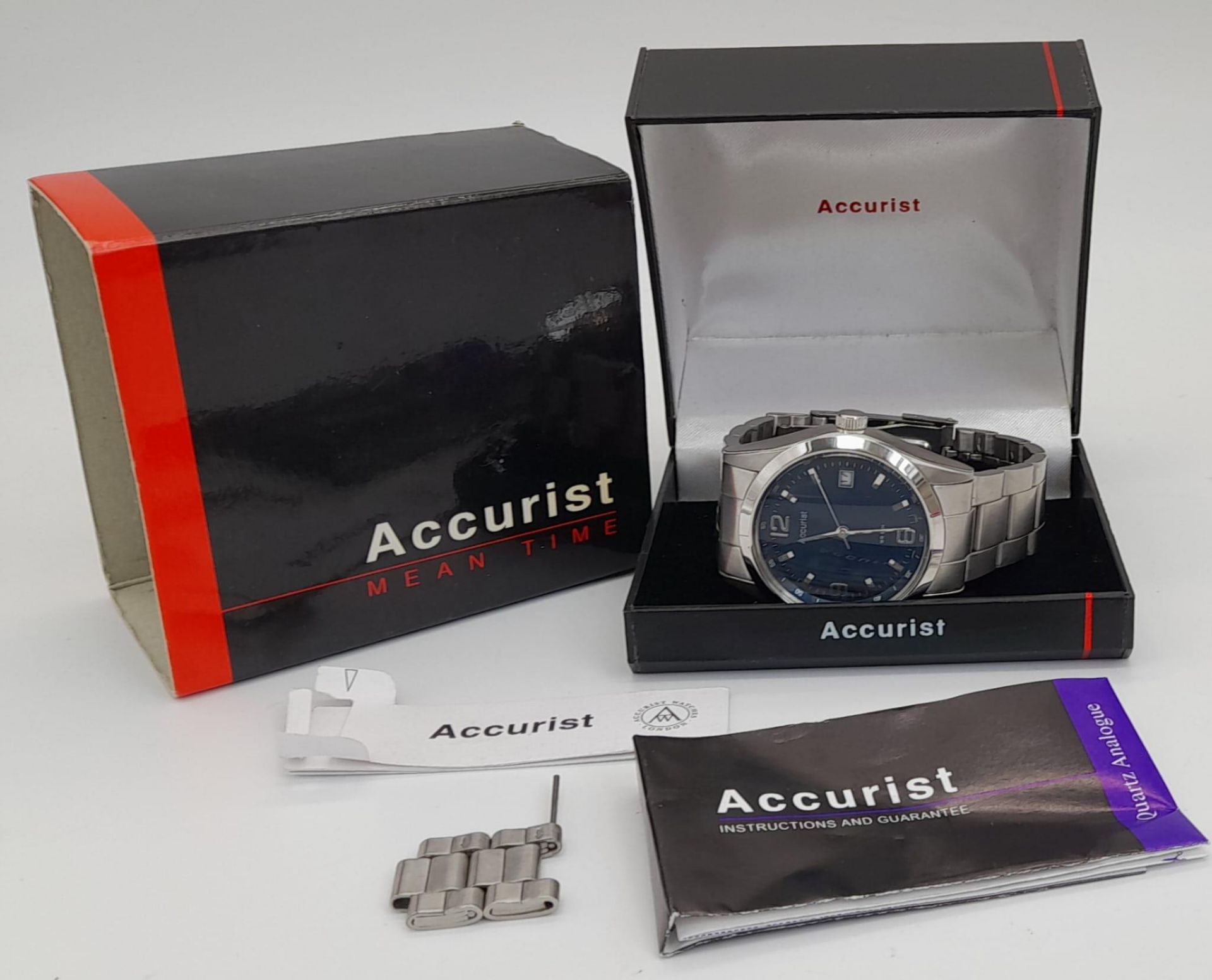 Excellent Condition, Accurist Blue Face Quartz Date Watch. 38mm Including Crown. Comes with Box, - Bild 7 aus 7