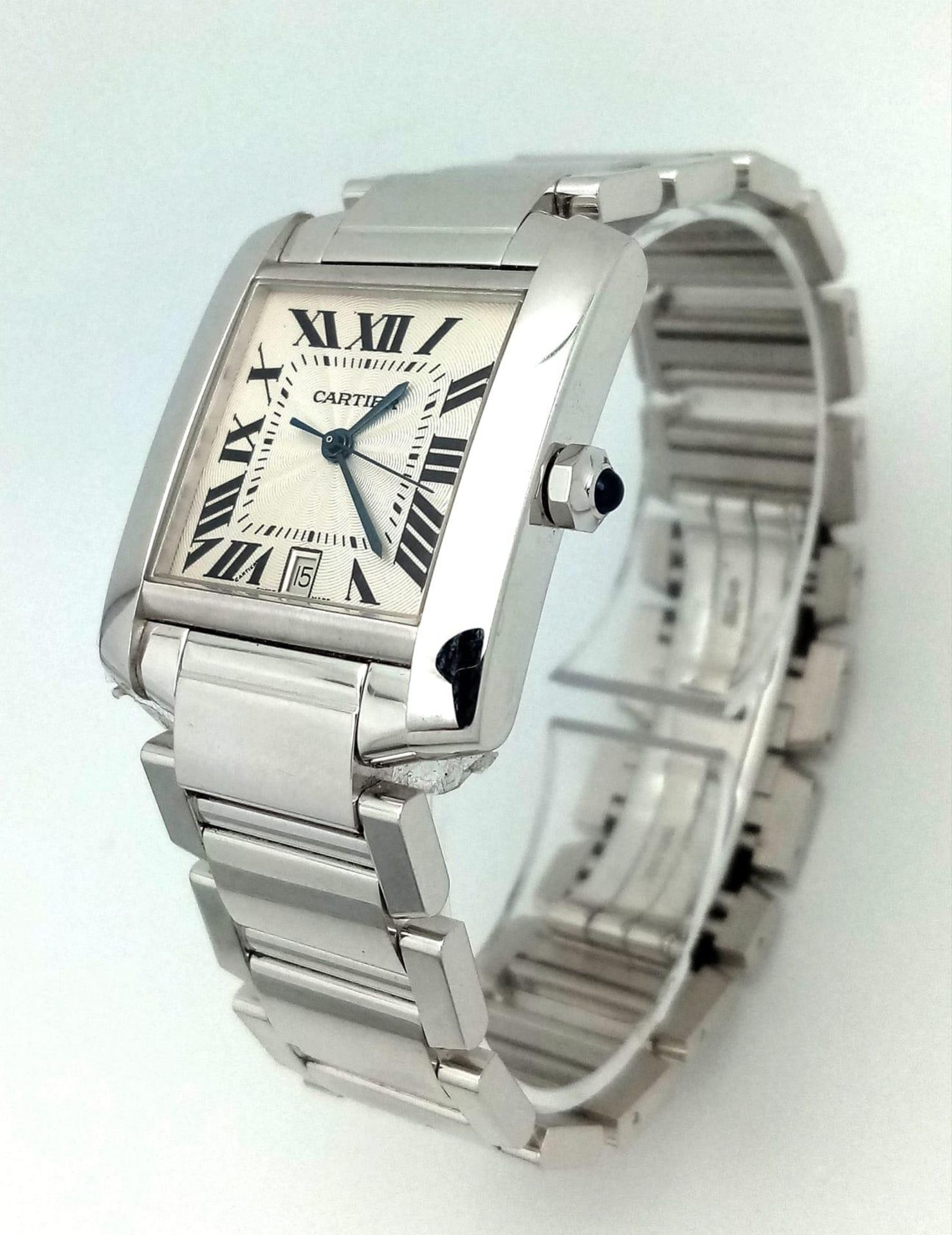 An 18K White Gold Cartier Francaise Tank Automatic Gents Watch. 18k gold bracelet and case - 28mm