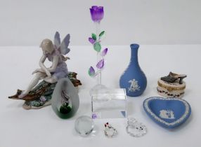 An Eclectic Mix of Ceramic and Glass Figures, Vases, Boxes and Paperweights: Please see photos for