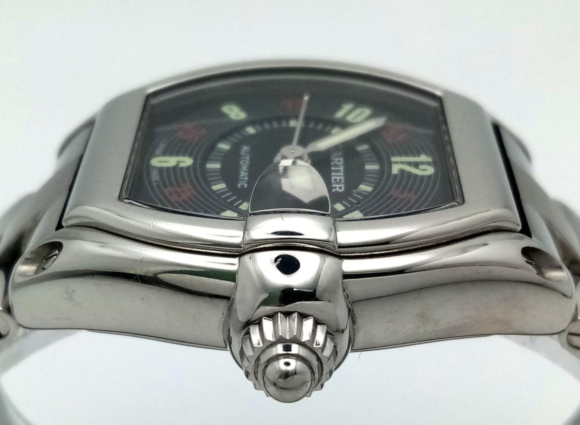 A Cartier Roadster Watch. 37mm Black Roulette Dial. The stainless steel case with screw-on back, - Bild 3 aus 12