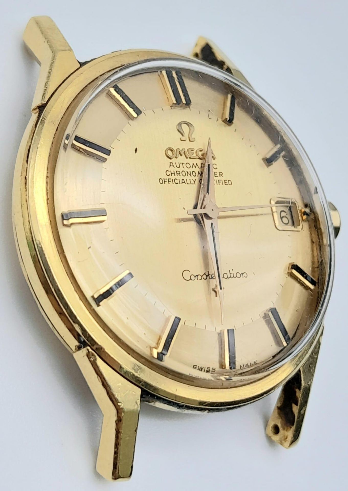 A Vintage Omega 18K Gold Constellation Watch. Just the case -34mm, gold tone dial with date window - Bild 8 aus 9