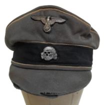 3rd Reich Waffen SS Tricot Crusher Cap with White Piping. A real “been there” example.