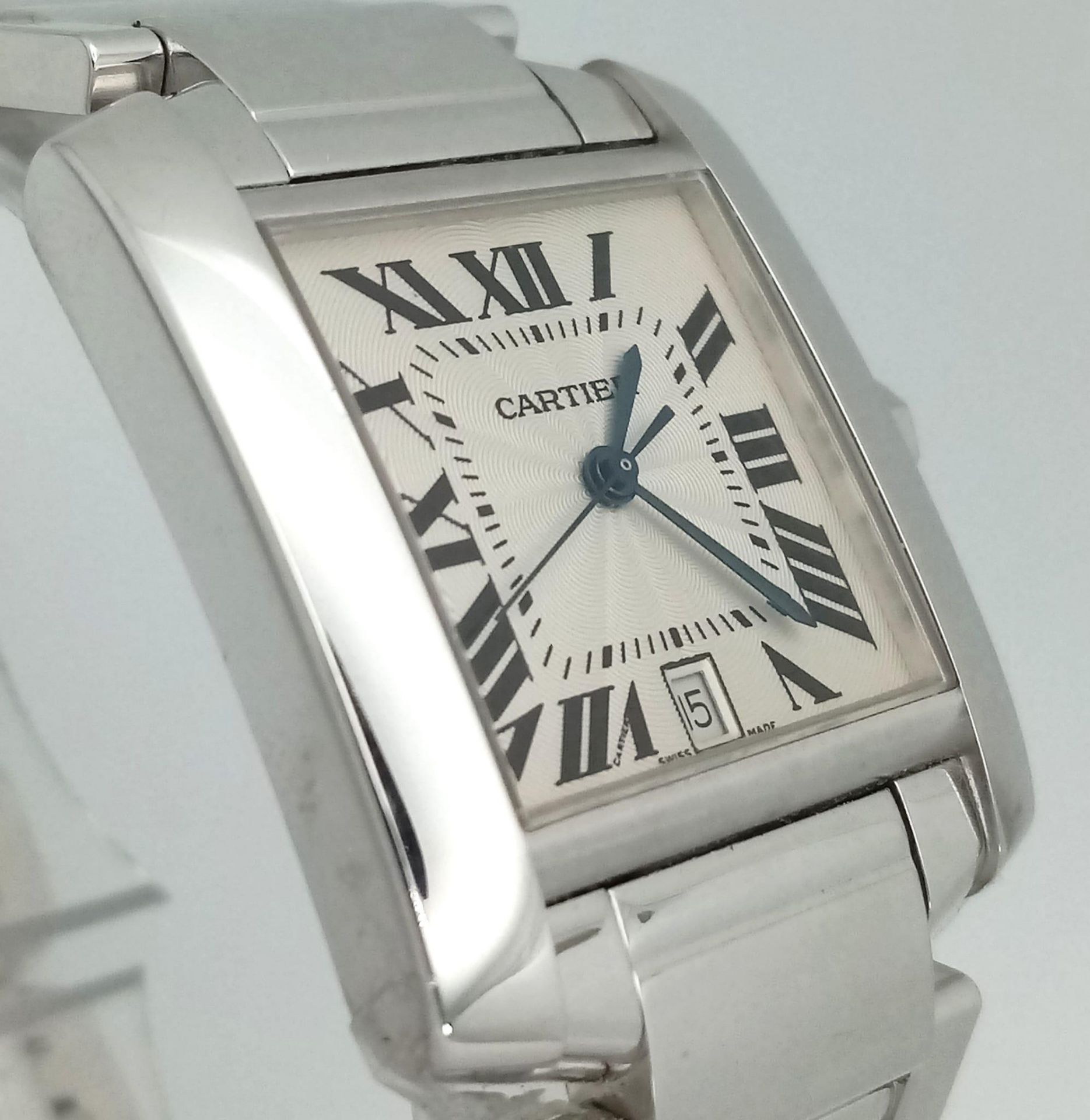 An 18K White Gold Cartier Francaise Tank Automatic Gents Watch. 18k gold bracelet and case - 28mm - Bild 4 aus 13