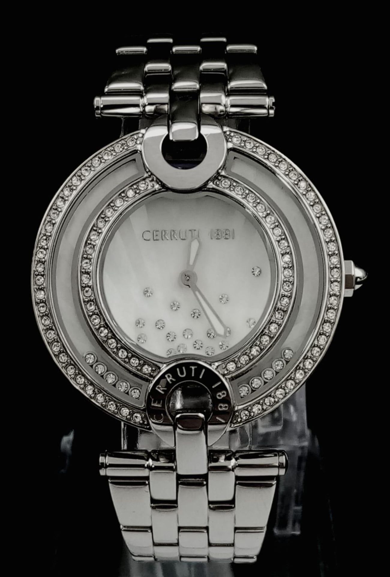 A fabulous, Italian designed, CERRUTI 1881 watch with floating “Happy diamonds” (synthetic). Case