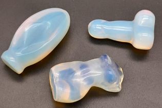 Three Sexual Opalite Figurines. Please see photos for finer details. No certificate so a/f.