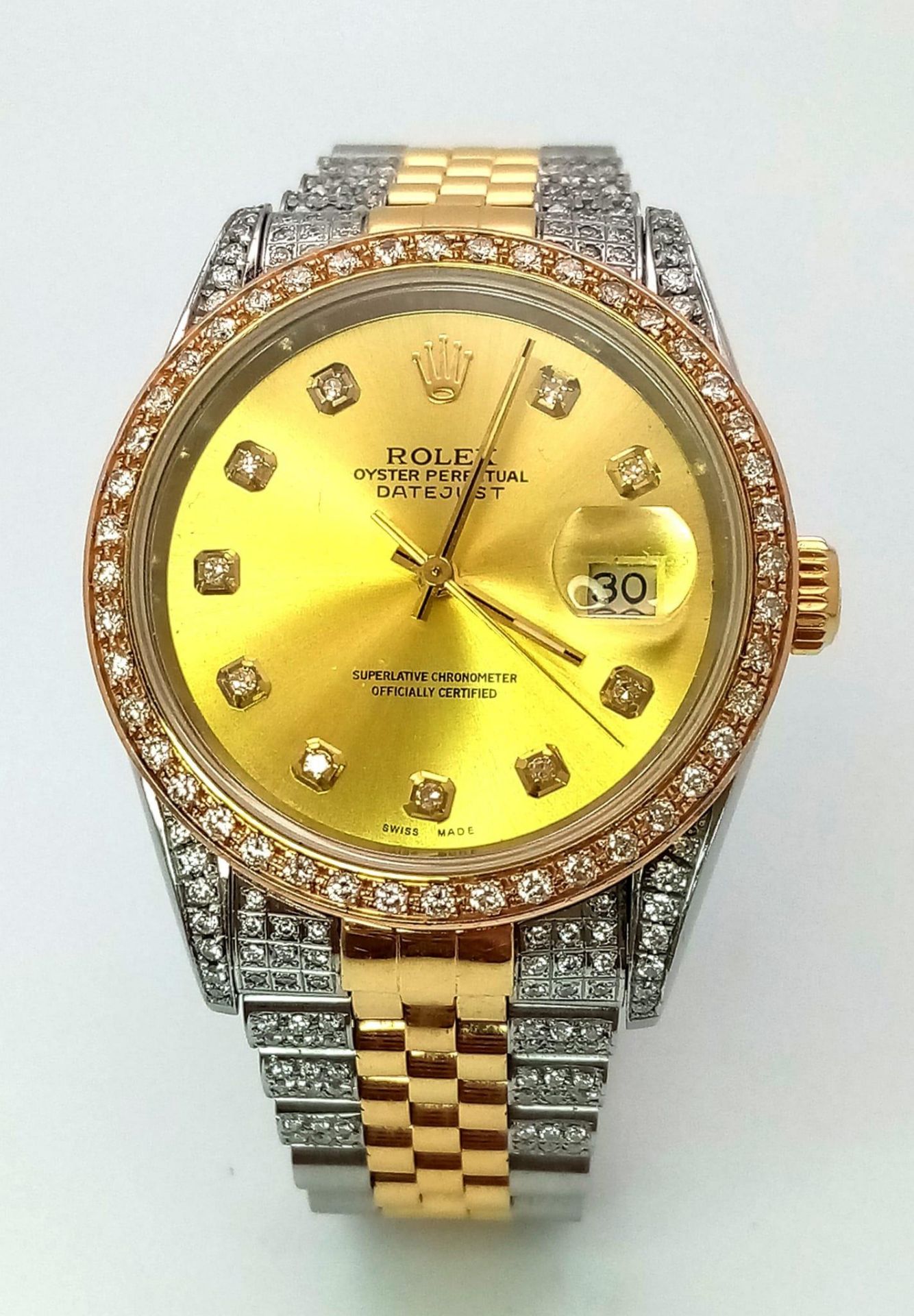 A Rolex Oyster Perpetual Datejust Bi-Metal Diamond Gents Watch. Gold, stainless steel and diamond