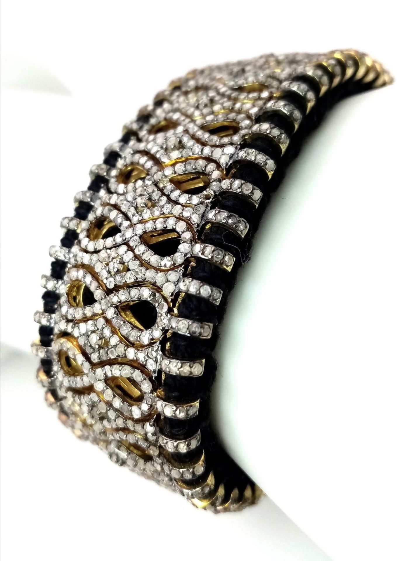 A Brilliantly Unique Handcrafted Designer Diamond Bracelet. A black woven textile bracelet strap - Image 3 of 7