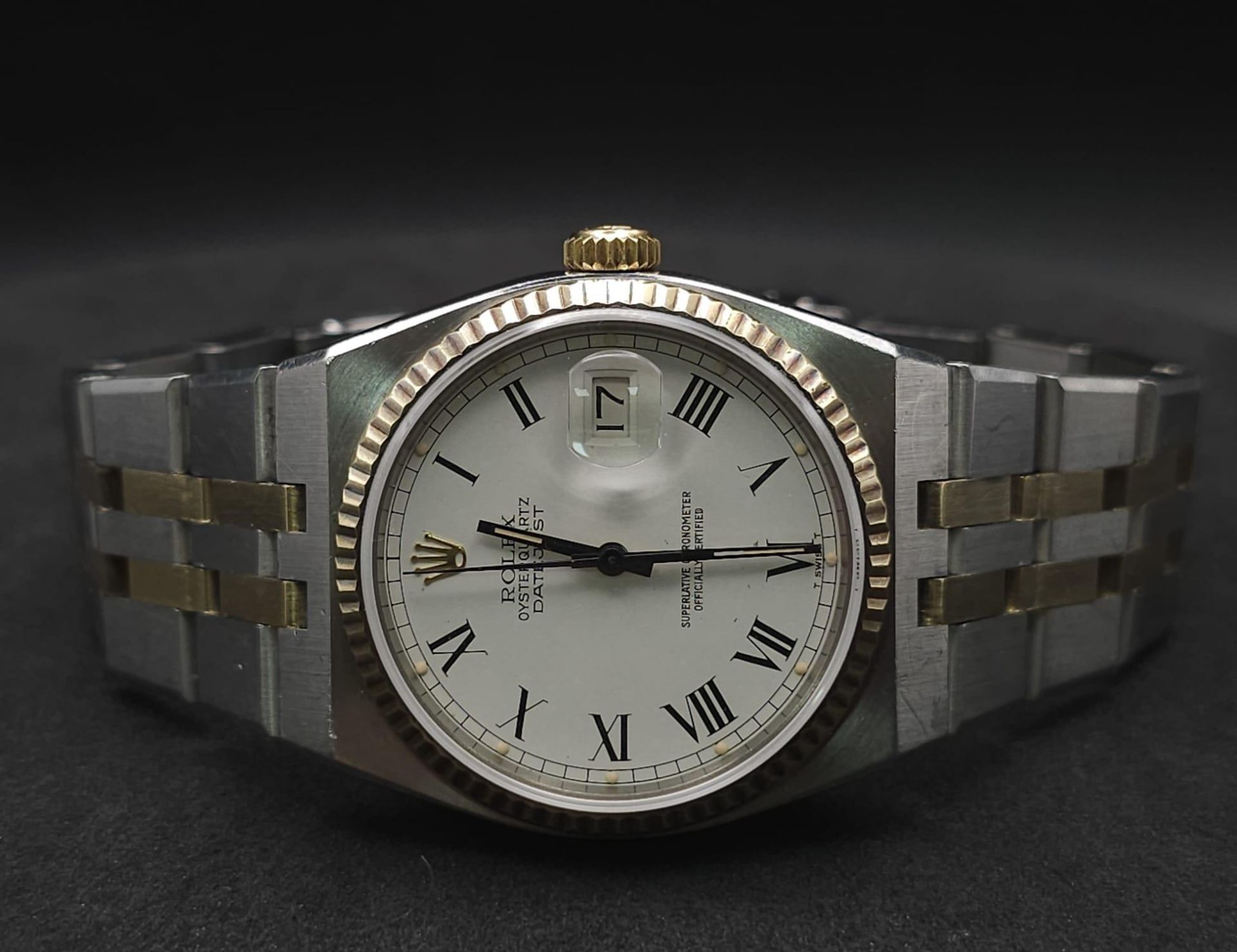 A Rare Bi-Metal Rolex Oyster Quartz Datejust Gents Watch. Gold and stainless steel bracelet and case - Image 9 of 21