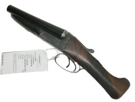 A GENUINE "CLEMENT W" 12 GUAGE SAWN OFF SHOTGUN WITH SIDE BY SIDE BARRELS , COMES WITH CURRENT