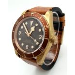 A Tudor Black Bay 58 Automatic Gents Watch. Brown leather strap. Gold plated case - 43mm. Rich