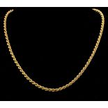 A 9K Yellow Gold Rope Necklace. 46cm length.3.86g weight.