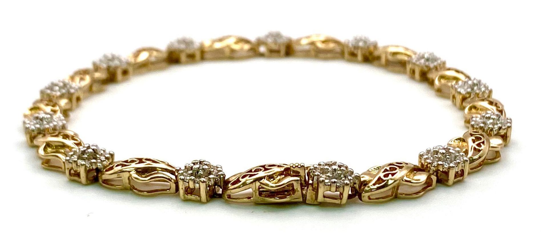 9K Yellow Gold Diamond, 0.65CT, Set Bracelet. Length: 18cm Weight: 9.7g SC-3067 - Image 3 of 9