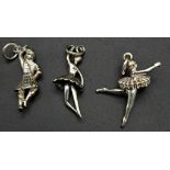 3 Sterling Silver Dancer Charms. 6.1g total weight.