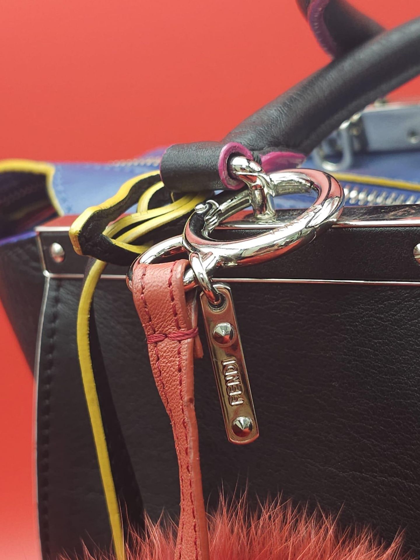 A Fendi Black 3 Jours Handbag. Black leather exterior with multi-colour trim. Features soft wings - Image 9 of 15
